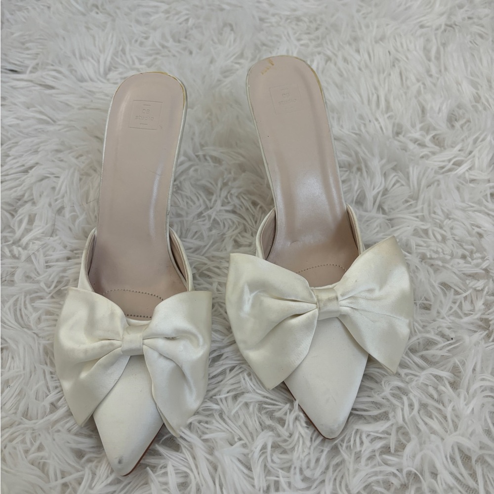 White Satin Bow Heels